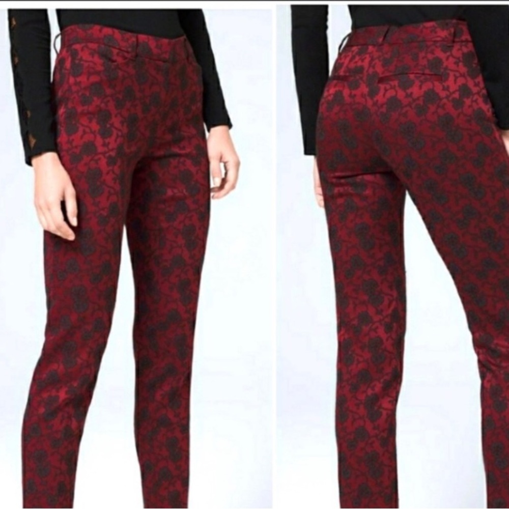 White House Black Market Burgundy and Black Floral Slim Ankle Pants